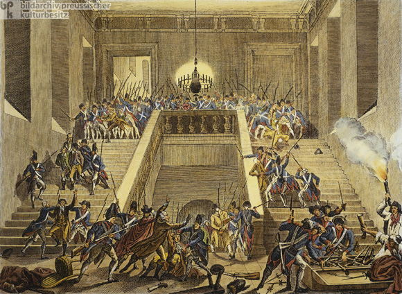 Gewaltsame Entwaffnung der Adligen in den Tuilerien am 28. Februar 1791 (undatierter Kupferstich)
